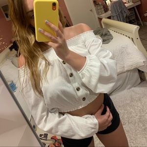 H&M white of the shoulder crop top!
